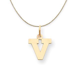 14k Yellow Gold, Amanda, Sm Block Initial V Necklace - 18 Inch